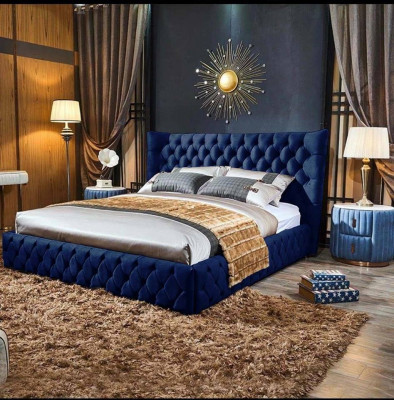 Chesterfield Černá postel Ložnice Postele Textilie Samet Velká Hotelová postel