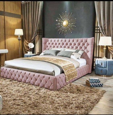 Chesterfield Černá postel Ložnice Postele Textilie Samet Velká Hotelová postel