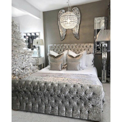 Chesterfield postel ložnice postele textil 180x200cm samet Big Hotel šedá nová