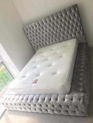 Klasická anglická stylu postel Double textilie Chesterfield postele 160x200cm Nové