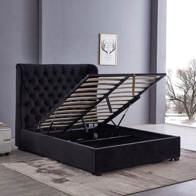 Černá postel Chesterfield Luxus Dekorace designu ložnice Kožená postel
