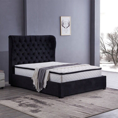 Černá postel Chesterfield Luxus Dekorace designu ložnice Kožená postel