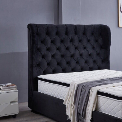 Černá postel Chesterfield Luxus Dekorace designu ložnice Kožená postel