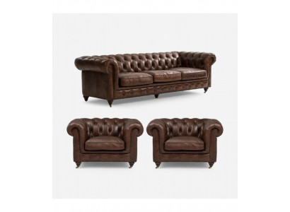 Sofa sestava 3+1 sedáků Pohovka Polstrovaná sedačka Chesterfield Textilní Kožená Nová