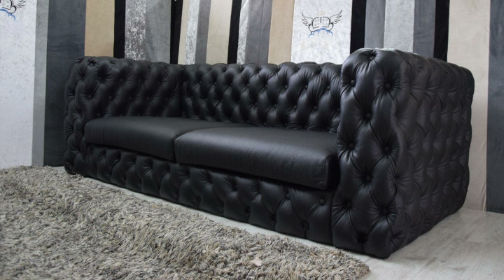 Černý Chesterfield 3-místný gauč Sofa Designer Luxury Suite