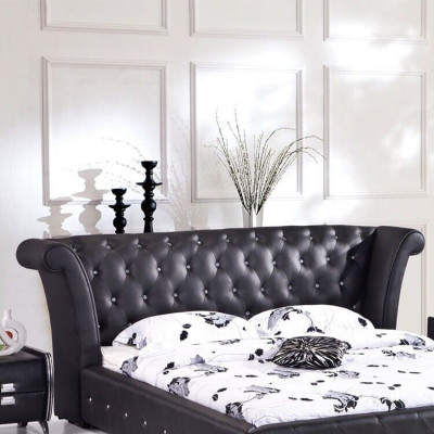 Chesterfield Big Bed XXL Headboards Bed Upholstery Hotel Velvet Black Fabric Ears
