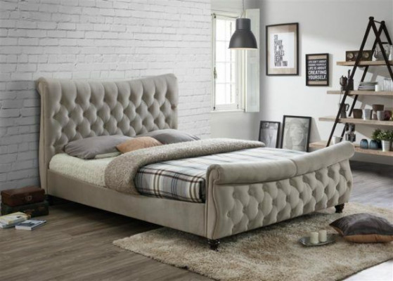 Chesterfield Textilová postel Návrhářské postele Beige Hotelová manželská ložnice