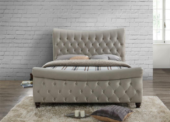 Chesterfield Textilová postel Návrhářské postele Beige Hotelová manželská ložnice