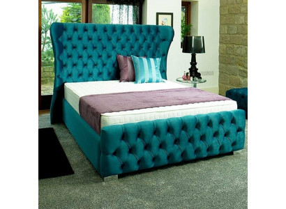Chesterfield Turkis Zelená Designerová postel do ložnice, textilní koženka, polštář 180x200 cm