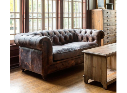 Hnědý Chesterfield klubový gauč pro muže Chesterfield Club Sofa Couch Leather Upholstery Three-Seater