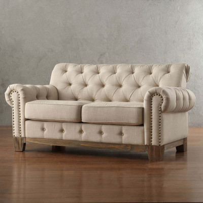 Chesterfield 2 sedadlo Klasická luxusní textilní kožená sedací souprava s rámem z přírodního dřeva.