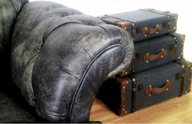 Chesterfield Big Xxxl Pohovka % Kožená Černá 3-Místná Vintážní Styl