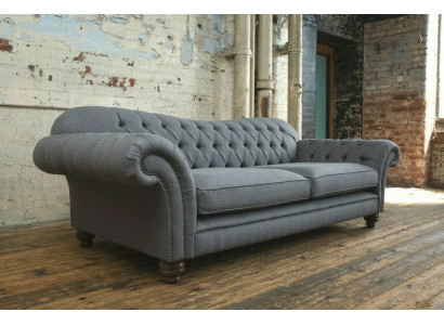 Pohovka 4místná sedací souprava Chesterfield design kůže textilie polstrování nová.