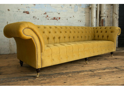 Pohovka Pohovka Chesterfield Potah Textilní Pohovky Design Luxus Tkaninové Pohovky 4Místná Žlutá