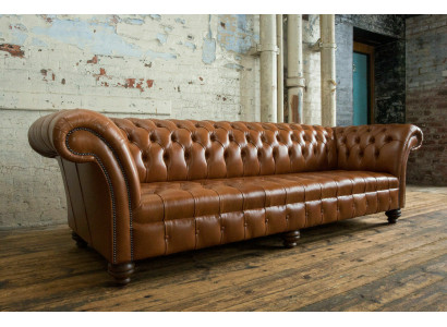 Hnědá Chesterfield pohovka kůže 4místná xxl Big Sofa Couchen Big Nový čalouněný