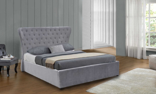 Šedá postel Chesterfield Luxusní postel Designer ložnice dvoulůžko