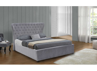 Šedá postel Chesterfield Luxusní postel Designer ložnice dvoulůžko