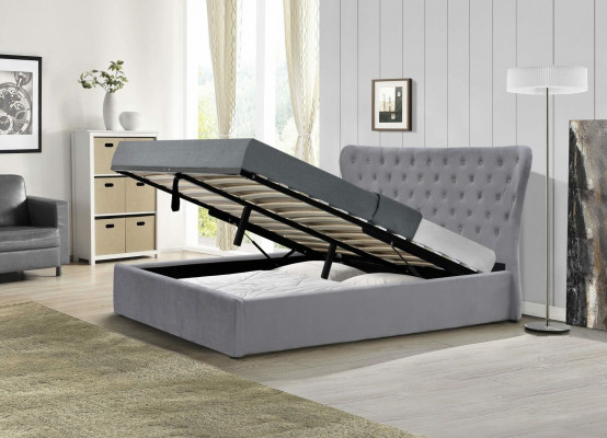 Šedá postel Chesterfield Luxusní postel Designer ložnice dvoulůžko