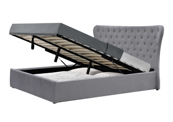 Šedá postel Chesterfield Luxusní postel Designer ložnice dvoulůžko