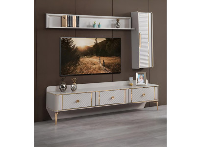 Design obývacího pokoje set 3 kusy nástěnná skříň regál dřevo TV stojan moderní