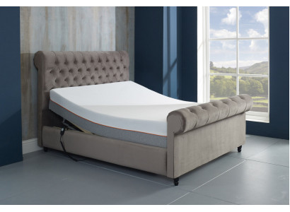 Designer Chesterfield Taupes Luxus Doppelbett Polster Gestell  Návrhářská postel Chesterfield Taupes Luxus s polstrováním a rámem.