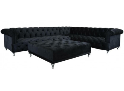 Rohová pohovka Chesterfield designová sedačka čalouněná rohová souprava + taburet rohová pohovka.