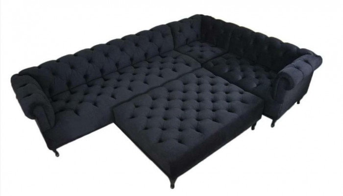 Rohová pohovka Chesterfield designová sedačka čalouněná rohová souprava + taburet rohová pohovka.