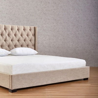 Béžová ložnice postele polstrovaná postel Chesterfield textilní látka nová