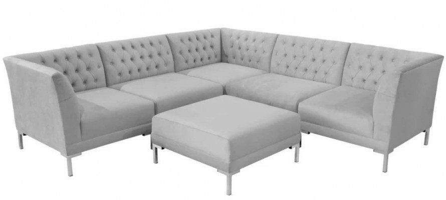 Ecksofa Puf Šedý xxl Big Textilní Látka Chesterfield Sedací Souprava Nábytek