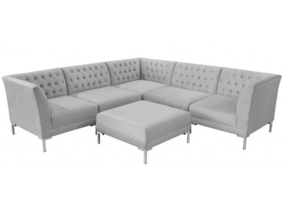 Ecksofa Puf Šedý xxl Big Textilní Látka Chesterfield Sedací Souprava Nábytek