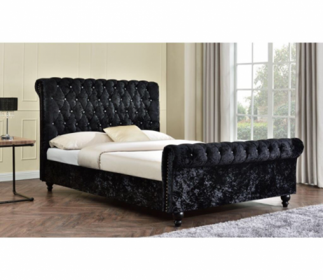 Černá postel Chesterfield s polstrováním, postele do ložnice XXL Big 140x200.
