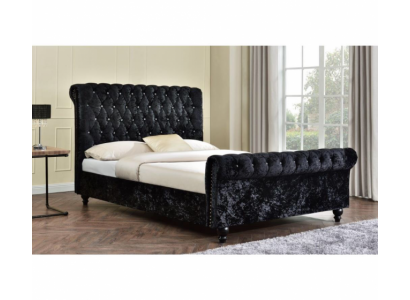 Černá postel Chesterfield s polstrováním, postele do ložnice XXL Big 140x200.