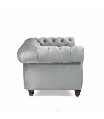Chesterfield 5místná klasická luxusní sedací souprava textilní kůže stříbrné pohovky.