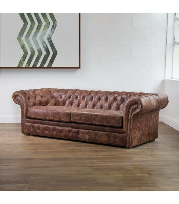 Braun Chesterfield 3-sedadlová klasická luxusní barokní pohovka z textilu a kůže.