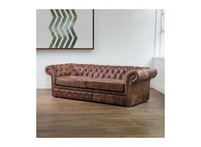 Braun Chesterfield 3-sedadlová klasická luxusní barokní pohovka z textilu a kůže.