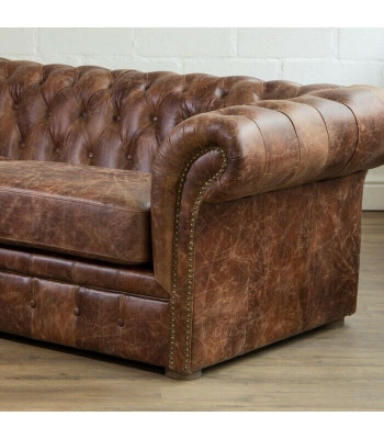 Braun Chesterfield 3-sedadlová klasická luxusní barokní pohovka z textilu a kůže.