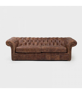 Braun Chesterfield 3-sedadlová klasická luxusní barokní pohovka z textilu a kůže.