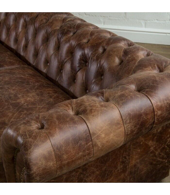 Braun Chesterfield 3-sedadlová klasická luxusní barokní pohovka z textilu a kůže.