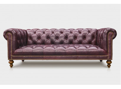 Hnědá pohovka Chesterfield 3místná, kožená pohovka, sedací souprava, nábytek.
