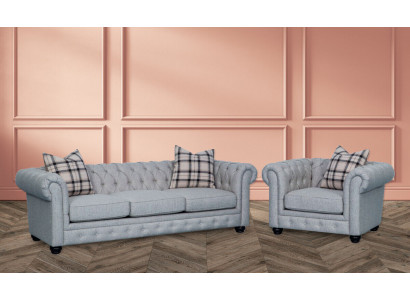 Chesterfield sada sedacích souprav, pohovka, gauč, čalouněná 3+1 místná sedačka kůže, textil nové.