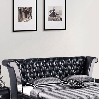 Nerezová ocel Luxus Chesterfield Kožená postel Dvojitá potahová postel Designer Postele Hotel