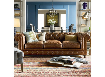 Designer Chesterfield hnědý třísedák Luxus 3-místná pohovka