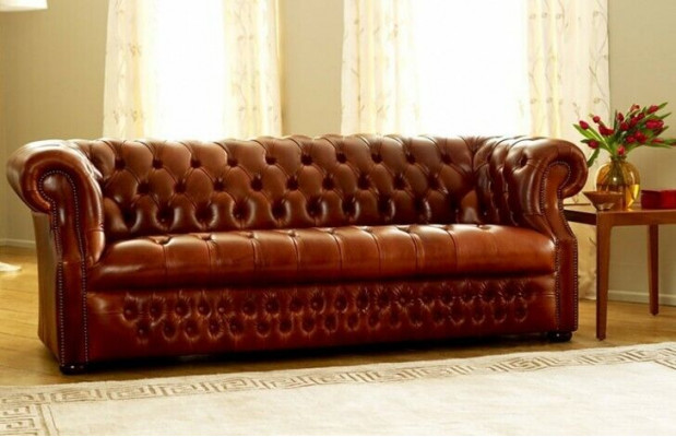 Hnědý Chesterfield třísedák Návrhářská pohovka ve stylu 3 místnosti