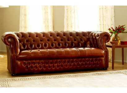 Hnědý Chesterfield třísedák Návrhářská pohovka ve stylu 3 místnosti