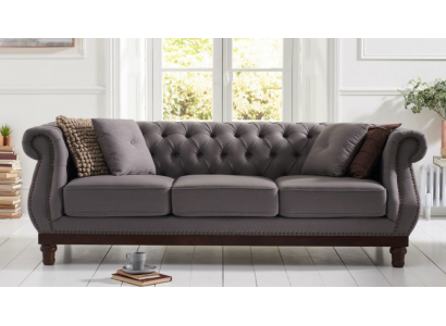 Šedá pohovka Chesterfield Sofa Couch čalouněná látková pohovka designér 3-sedadlové