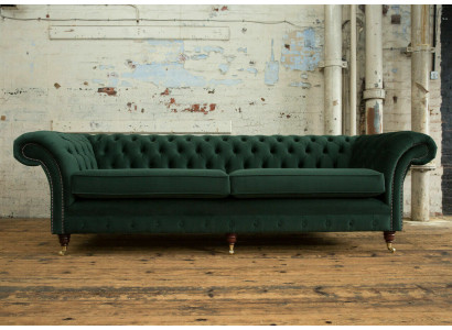 Zelený Chesterfield textilní kůže pohovka gauč potah velký sedák xxl 265cm nový