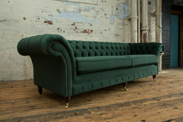Zelený Chesterfield textilní kůže pohovka gauč potah velký sedák xxl 265cm nový