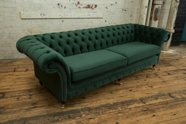 Zelený Chesterfield textilní kůže pohovka gauč potah velký sedák xxl 265cm nový