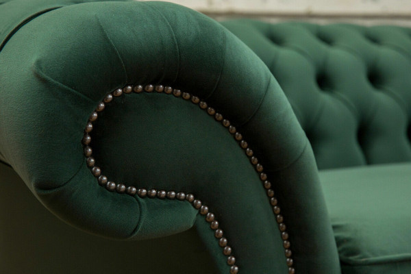 Zelený Chesterfield textilní kůže pohovka gauč potah velký sedák xxl 265cm nový