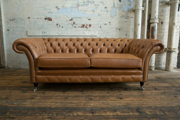Sofa 3 místný gauč Chesterfield potahová sestava kůže hnědá textilie.